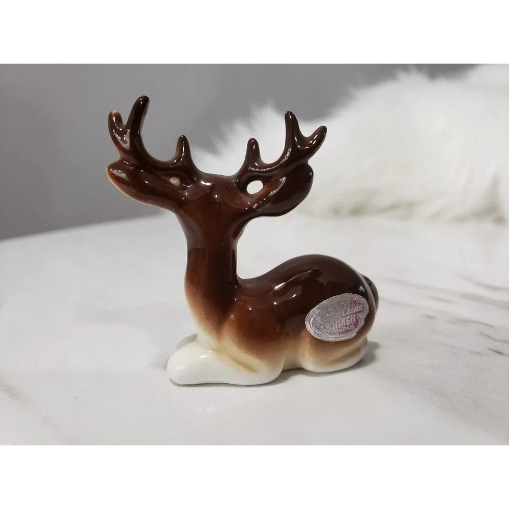 Shiken Miniature Bone China Buck Deer Figurine Vintage Japan Porcelain Stag